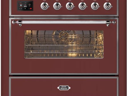 Ilve UM09FDNS3BUC Majestic Ii 36 Inch Dual Fuel Natural Gas Freestanding Range In Burgundy With Chrome Trim Hot on Sale