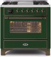 Ilve UM09FDNS3EGBLP Majestic Ii 36 Inch Dual Fuel Liquid Propane Freestanding Range In Emerald Green With Bronze Trim Online Hot Sale