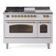 Ilve UP48FSNMPWHGLP Nostalgie Ii 48 Inch Dual Fuel Liquid Propane Freestanding Range In White With Brass Trim Hot on Sale