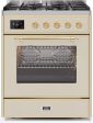 Ilve UM30DNE3AWG Majestic Ii 30 Inch Dual Fuel Natural Gas Freestanding Range In Antique White With Brass Trim Sale