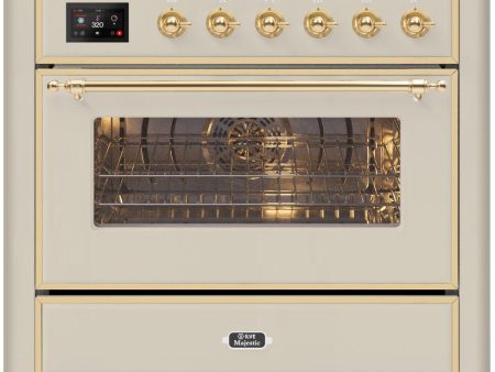 Ilve UM09FDNS3AWG Majestic Ii 36 Inch Dual Fuel Natural Gas Freestanding Range In Antique White With Brass Trim on Sale