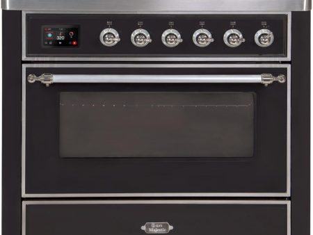 Ilve UM09FDNS3BKCLP Majestic Ii 36 Inch Dual Fuel Liquid Propane Freestanding Range In Glossy Black With Chrome Trim Sale