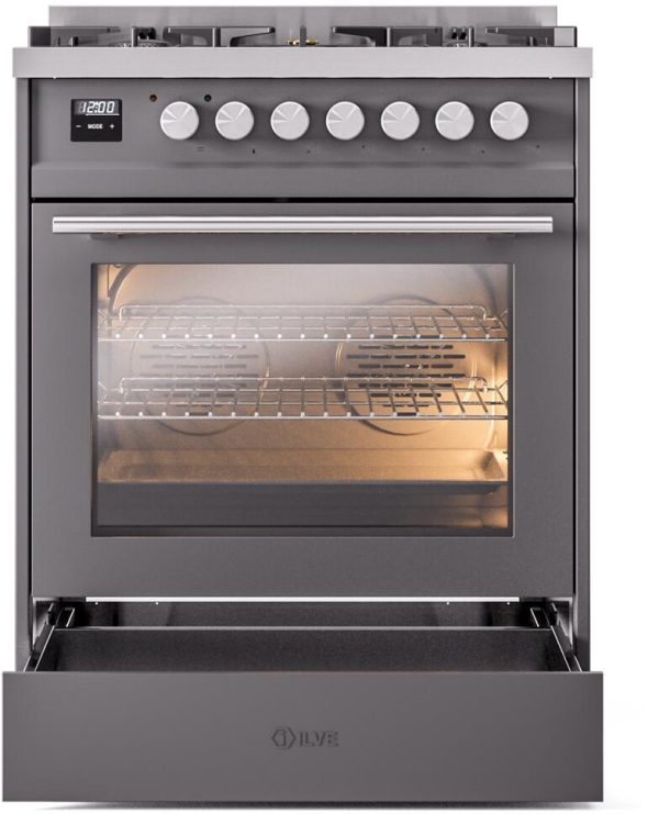 Ilve UP30WMPMG Professional Plus Ii 30 Inch Dual Fuel Natural Gas Freestanding Range In Matte Graphite With Trim on Sale